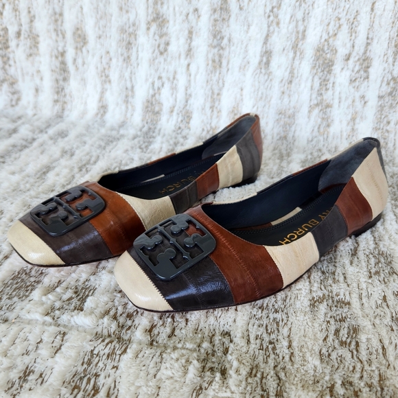 NWT Tory Burch "Georgia" Stripe Eel Leather Ballet Flats | Women's Size 7, 7.5 - Picture 3 of 14